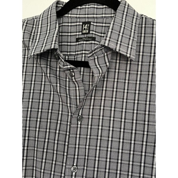 14th‎ & Union Men’s Black/White Check Trim Fit Wrinkle Resistant Long Sleeve - Picture 1 of 6